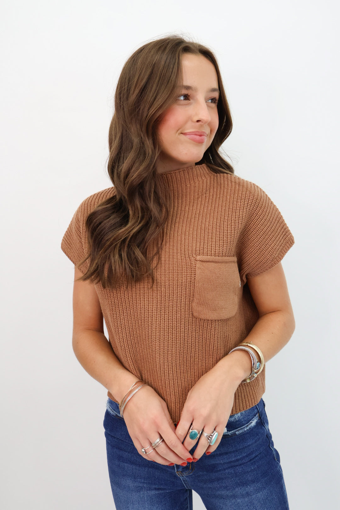 Crop Boxy Sweater Deep Camel